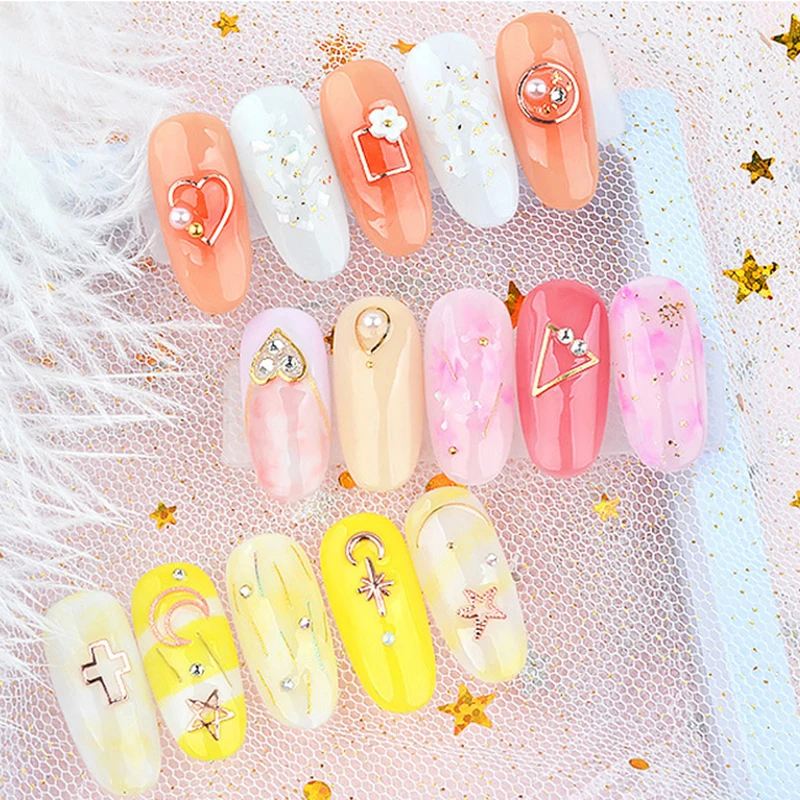 

BQAN 1 Box Ultrathin Metallic Flakes Nail Studs Rivet Geometric 3D DIY Hollow Nail Art Decoration Mixed Size Accessories