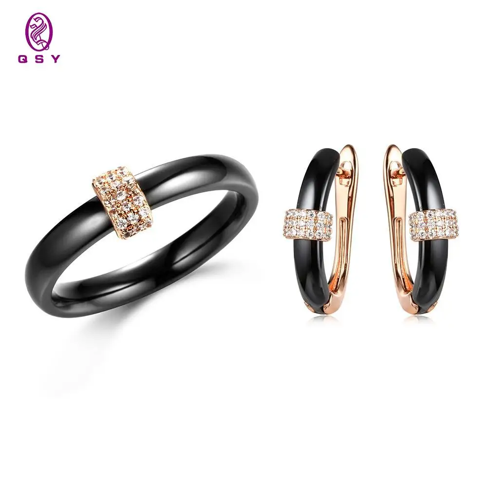 

QSY Ring Earrings For Women Men's Rings Couple Rings Ceramic 2021 Trend Jewelry Sets For Women DropGifts Wedding Free Shipping