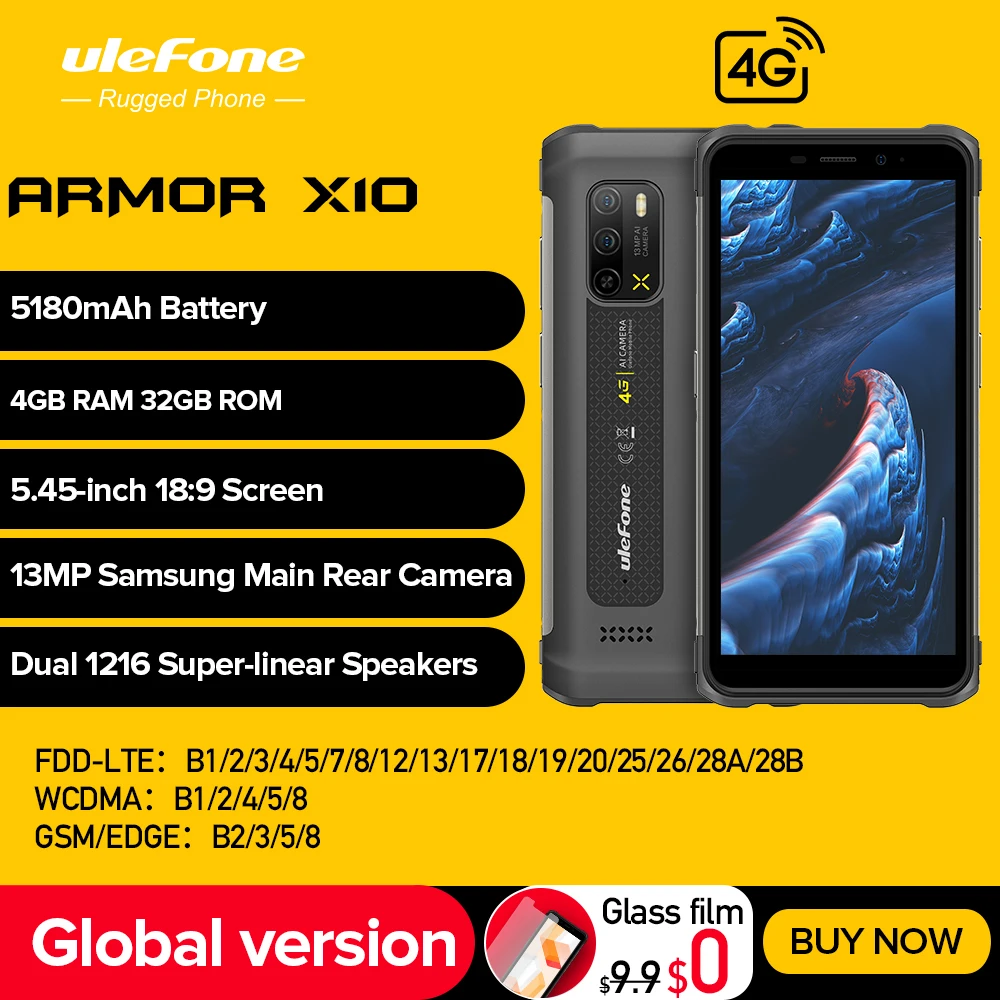 Armor X10 Ulefone Rugged Phone 4GB +32GB 5180mAh Global Version Waterproof Smartphone 5.45“ Android 11 telephone NFC 13MP OTG