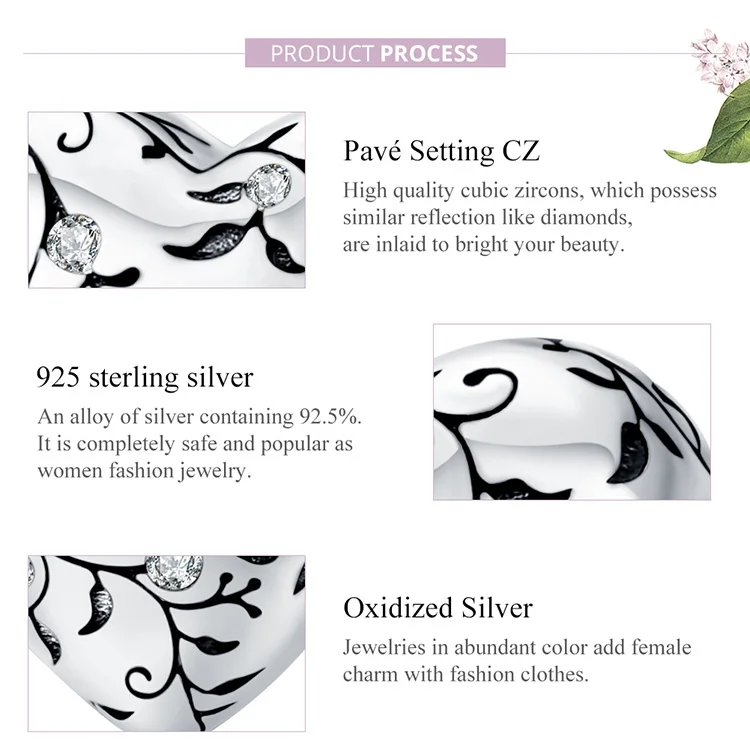 

European Patterns Heart Beads Charm Silver 925 Original Pastoral Style Retro Flower Charms Jewelry DIY 2021 New Pendant Bijoux