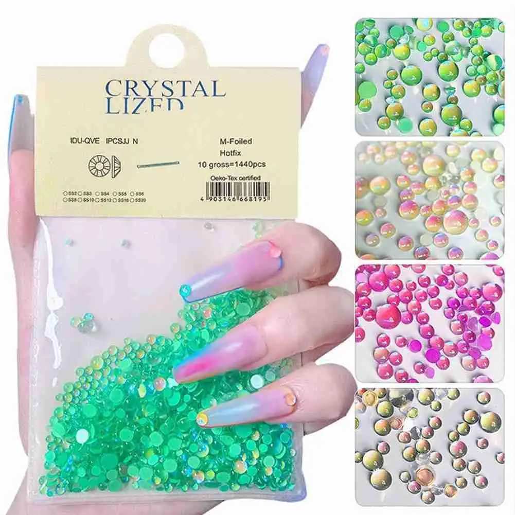 

1440Pcs Mermaid Symphony Beads Magic Pearl Aurora Glitter Crystal Decoration Nail Art Rhinestones Manicure Ornaments Mix Size N9