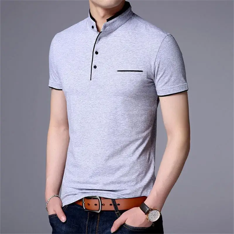 

2021 New Men's Fashion Polo Shirt Men's Summer Round Neck Slim Solid Color Buttoned Breathable Polo Shirt Casual Men's Clothing