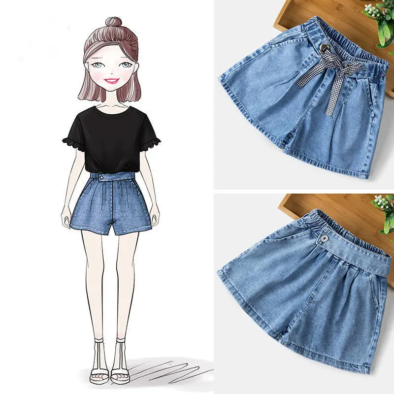 

New girls denim shorts children's summer shorts Korean fashion trend thin loose shorts P4180