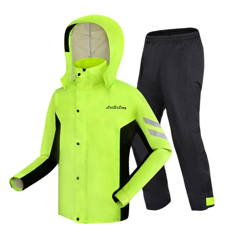 Adult Men Rain Coat Pants Suit Motorcycle Raincoat Women Riding Green Waterproof Jacket Raincoats Mens Sports Suits Rainwear