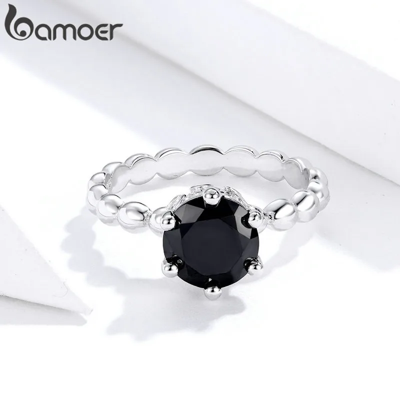 Серебряное кольцо BAMOER с черным кубическим цирконием для женщин модные свадебные
