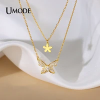 umode 2022 new double necklace for women fashion pendant flower butterfly cz necklaces gift jewelry accessories chocker un0416
