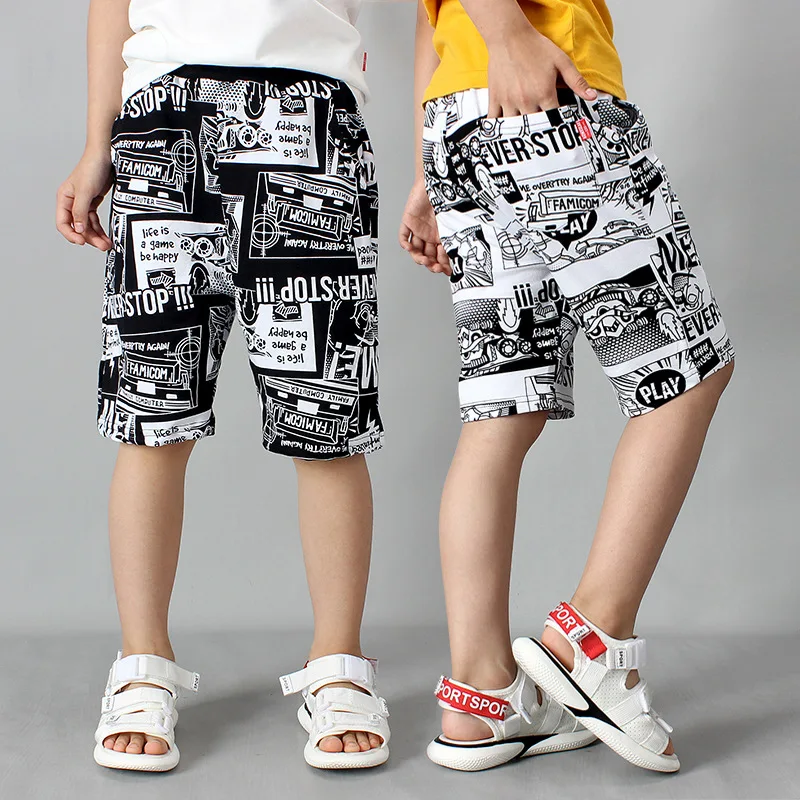 

Korean Baby Short Summer Toddler Boy Shorts Clothes Fashion Cotton Teenage Beach Pants Children Knit Black/white Shorts 4-14T