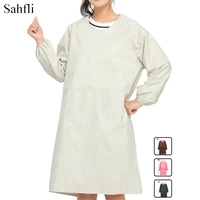 knife and fork white patternsolid color simple wind waterproof adult long sleeved apron restaurant overalls with large pockets