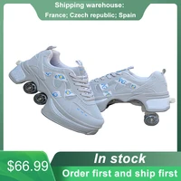 unisex deformation roller shoes parkour wheel shoes 4 wheels rounds of running shoes roller skates shoes foradults child skating