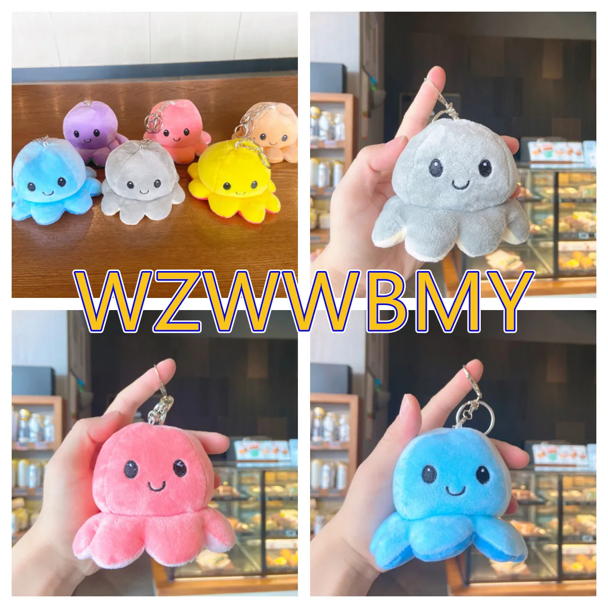 Милые мягкие обеими сторонами обратимая брелок Осьминог брелки для ключей сумка