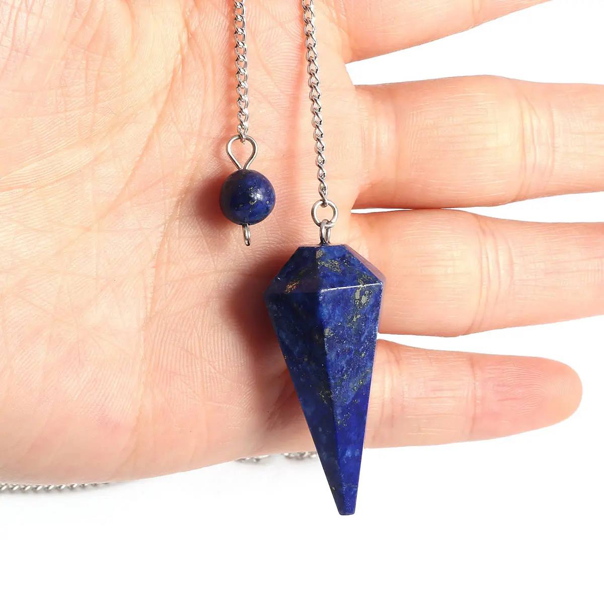 Lapis lazuli Природный Камень Тигр глаз Камень Роза кварца кулон шар гадание маятник 5 цветов - Окраска металла: Lapis lazuli