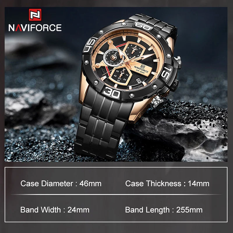 

NAVIFORCE Quartz Wrist Watch For Men Casual Business Stainless Steel With 3 Small Dials Waterproof Calendar Male Big Clock Watch