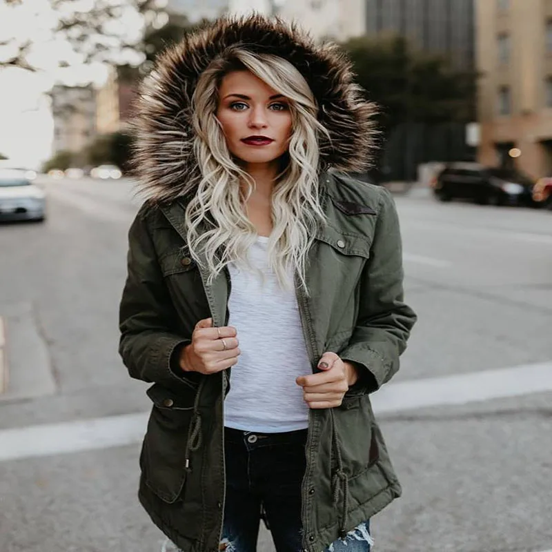 Зимняя джинсовая куртка для женщин с капюшоном хлопковое Женское пальто длинным