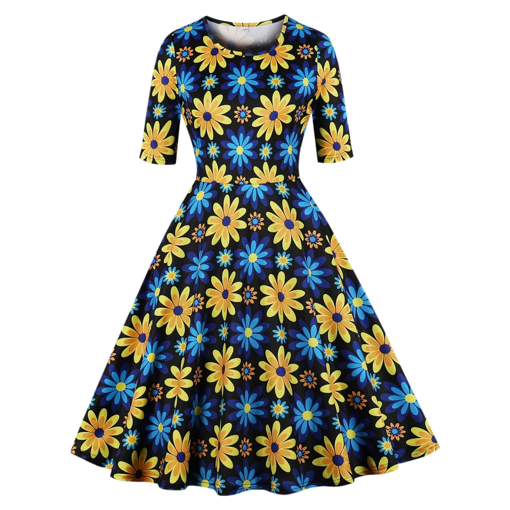 Летнее вечернее платье для вечеринки женское элегантное Цветочное с круглым