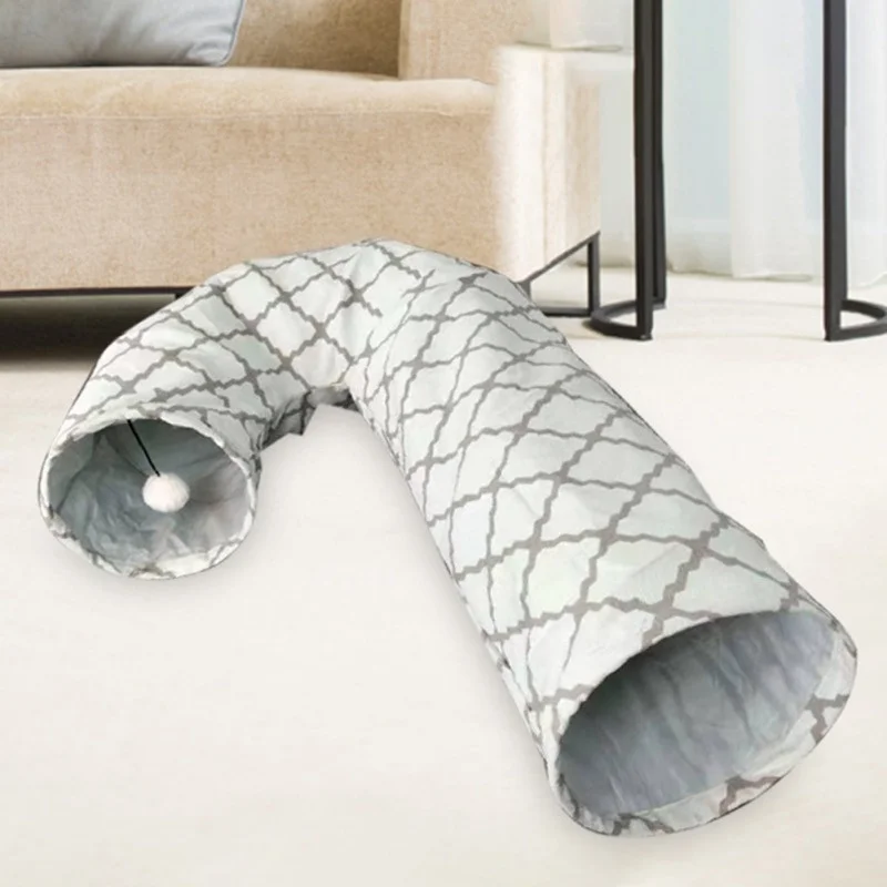 

Foldable Practical Cat J-shaped Tunnel Pet Kitty Training Interactive Fun Toy Tunnel Rabbit Cat Animal Game Pipe Black blue