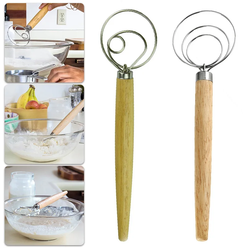 Венчик для муки с деревянной ручкой венчик палочка взбивания яиц кухонные