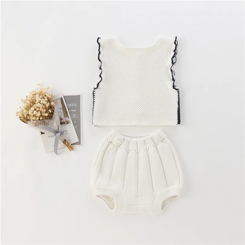 Одежда для маленьких девочек Весенняя вязаная одежда малышей комплект одежды