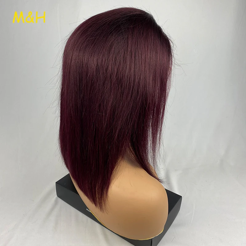 

M&H peluca con malla frontal color Burdeos 130%, pelucas de cabello humano ombré, pelo rojo liso 1B/99J para mujer Remy