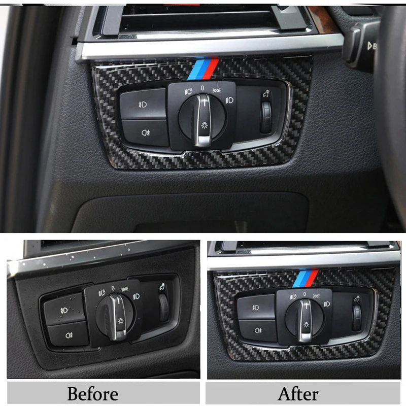 

BMW F30 F32 F34 carbon fiber interior headlight, button decoration switch, car design sticker, 3 4 series 3GT, accessories