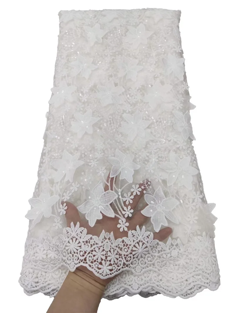 

PGC African Tulle Lace Fabric With Sequins 2021 White Latest Lace Fabric High Quality Mesh Lace For Dress Sewing NI4825-2