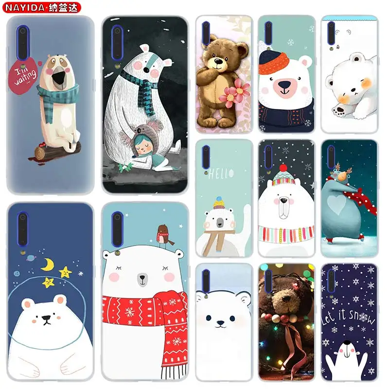 

Soft Silicone Case For Xiaomi 11 10 9 8 A2 A3 CC9 Lite POCO X3 Pro 6X 10i 9se Cover Cute Bear Christmas