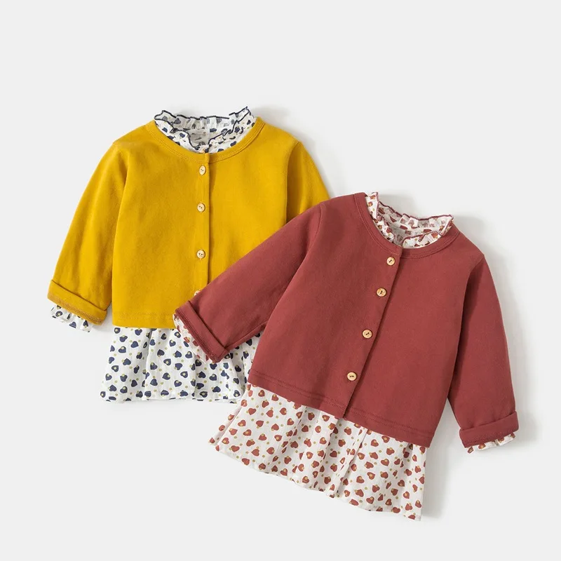 Комплект одежды для маленьких девочек осеннее пальто + платье с принтом комплект