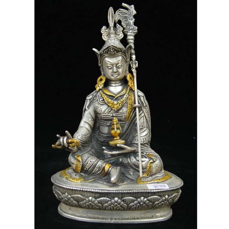 

Old Tibetan Buddhism Silver Gilt Guru Padmasambhava Rinpoche Buddhas God Statue