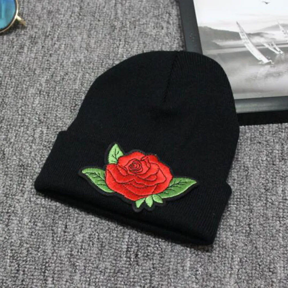 Новинка 2019 зимние шапки унисекс Повседневные вязаные с цветочным принтом модные