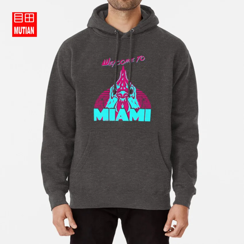 darkgrey-hoodie Добро пожаловать в Майами-I-Ричард толстовки с капюшоном и свитшоты «Горячая линия» Майами маска в виде курицы Ричард видеоигры 80s восьмидесятых - Цвет: darkgrey-hoodie