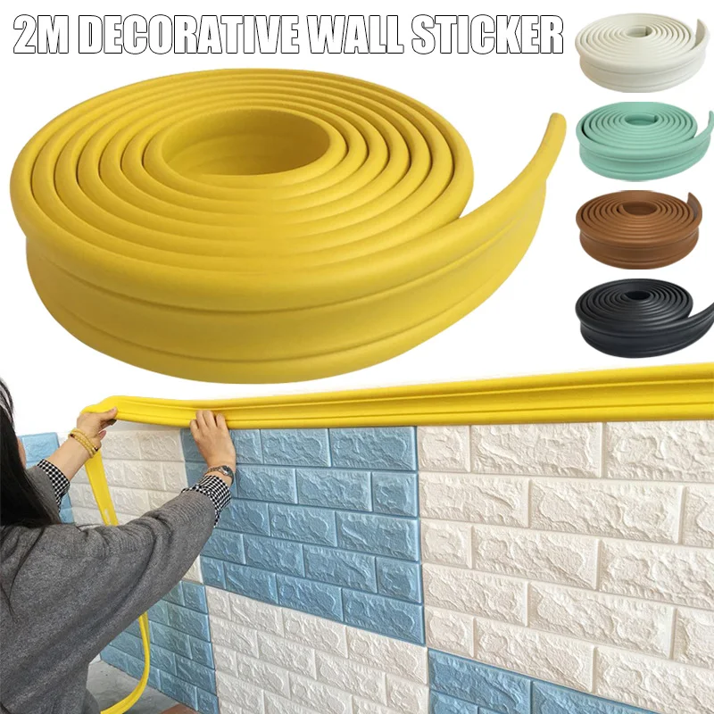

2M Waterproof 3D Self-adhesive Decorative Wall Molding Skirting Line Mural Border Sticker NEW