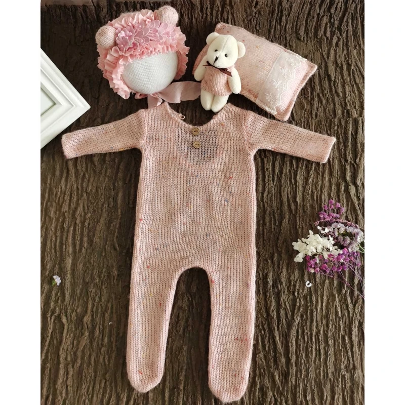 

1Set Baby Infants Hat Pillow Romper Jumpsuit Bear Doll Newborn Photography Props