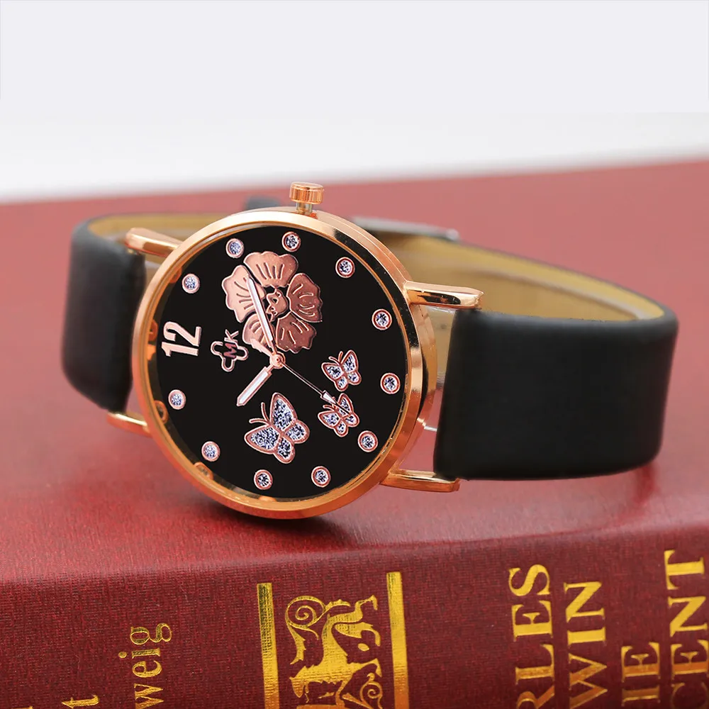 Модные женские часы повседневные Кварцевые наручные с кожаным ремешком