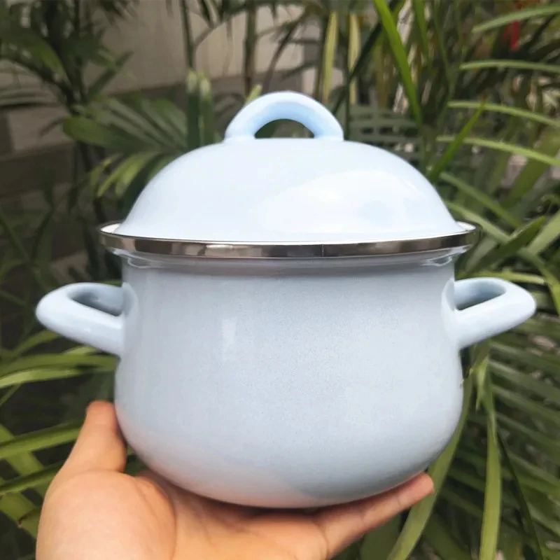 

16CM1.5L Japanese Style Thick Enamel Enamel Pot Soup Pot with Lid Milk Pot Baby Food Supplement Pot Flat Bottom Instant Noodle