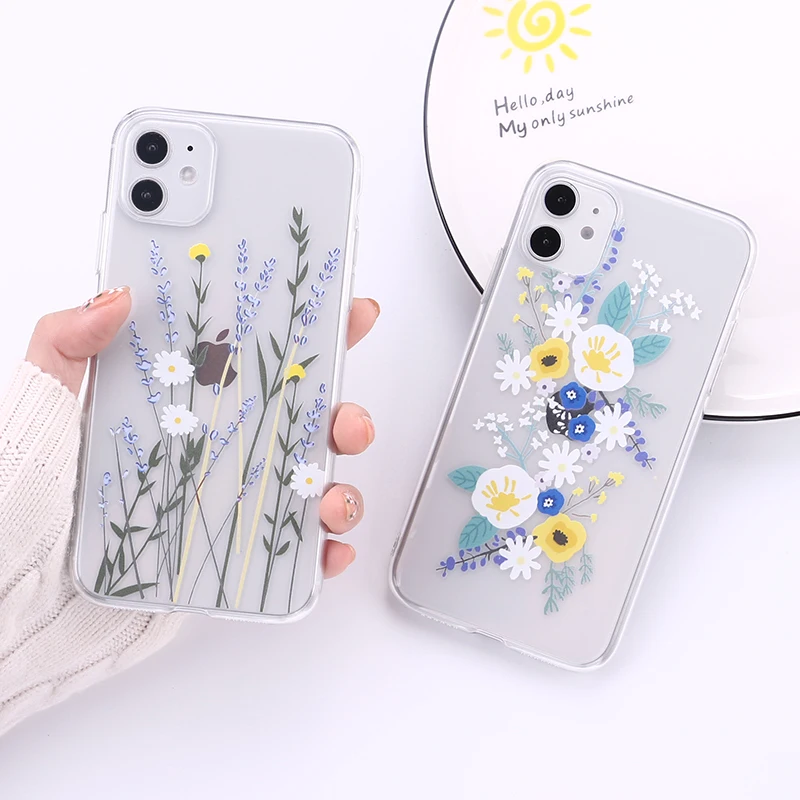 

Tropical Floral Border Beauty Flowers Plants Transparent Phone Case For iPhone 12 Mini 11 Pro Max XR XS Max 8 7 Plus Soft Fundas