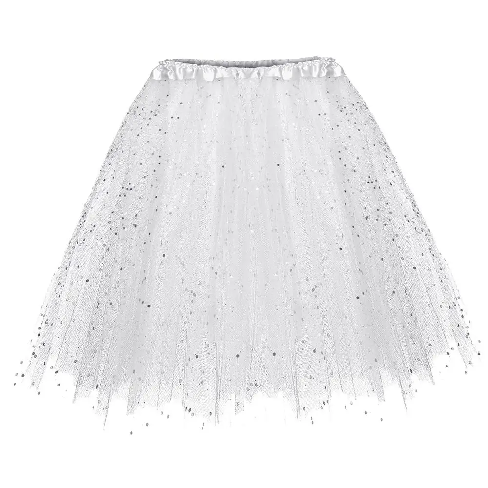 

2020 Fashion Women's Dancing Skirt 3 Layered Short Adult Tutu Skirt Paillette Elastic Solid Party Casual High Waist Jupe Femme