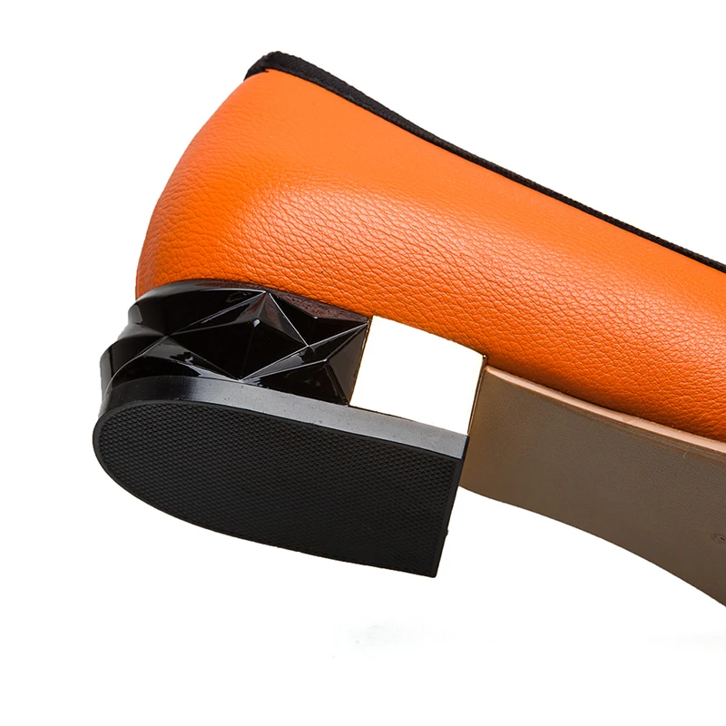 Женские туфли-лодочки MEIJIANA оранжевые Лоферы без застежки с металлическим