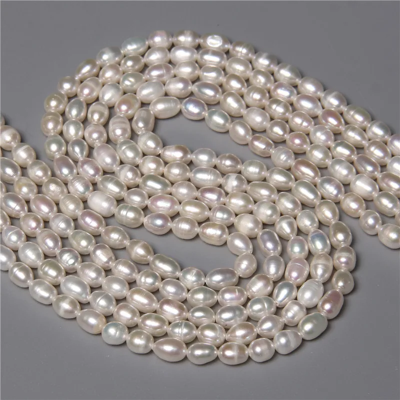 

5.5mm 100% Natural Freshwater White Pearl Irregular Loose Rice Shape Bead For Jewelry Making DIY Bracelet Necklace Strand 14''