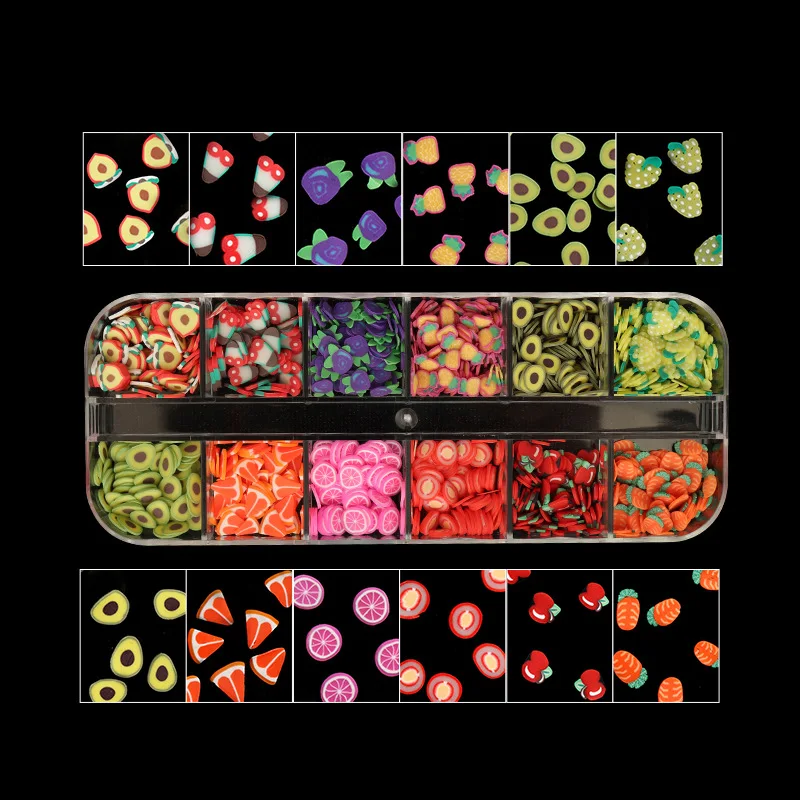 

1Box Nail Art Fruit Slime Watemelon Grape Orange Pineapple Multi-Shapes Nail Rhinestones 3D Sticker For Manicure Nail DIY Craft