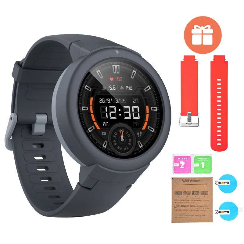 Gray n red strap Huami Смарт-часы AMAZFIT Verge Lite английская версия 20 дней Срок службы батареи 1,3 дюймов AMOLED экран Встроенный gps монитор сердечного ритма - Цвет: Gray n red strap