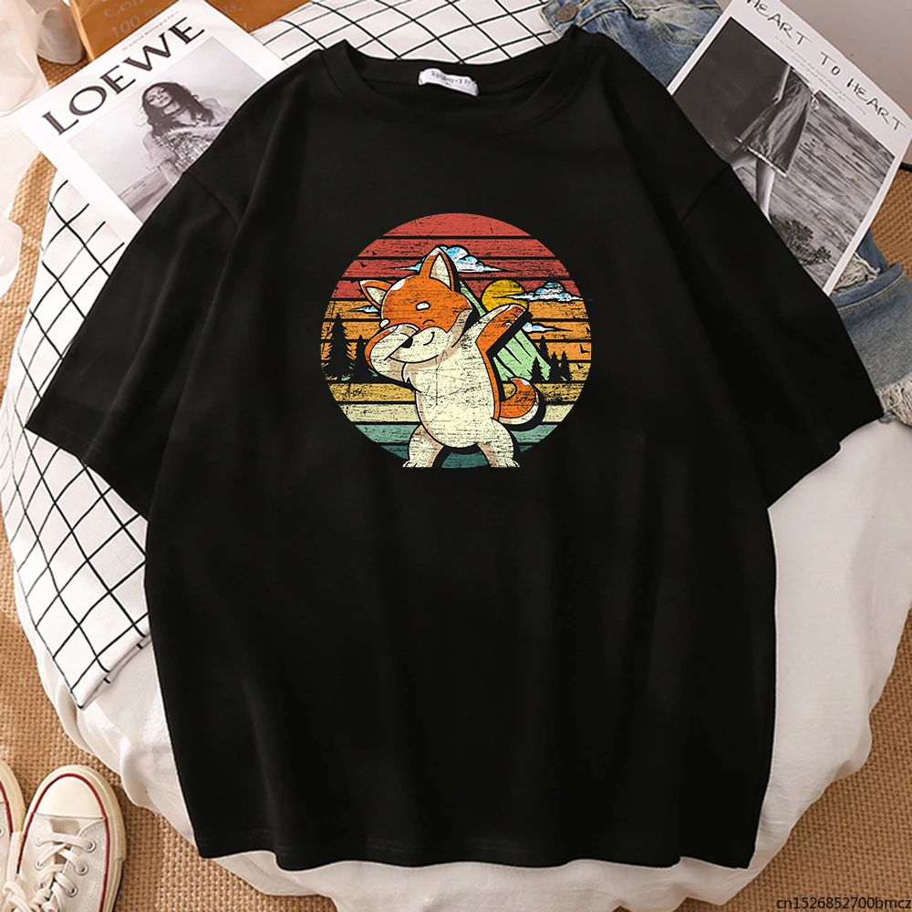 

Shiba Inu Cute Fox Printing T Shirts Oversized Breathable Tshirts WoWomen Crewneck Summer Comfortable Tee Shirts