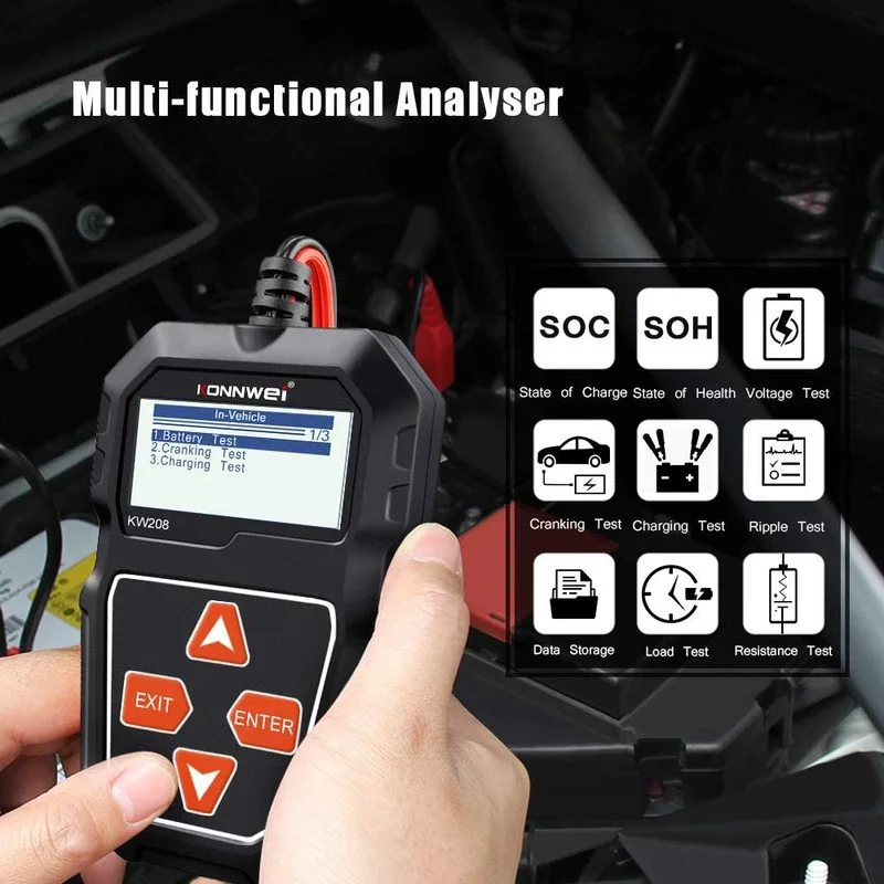 KONNWEI KW208 Car Battery Tester Digital 12V Charging System Test Analyzer 100-2000 CCA Power Load Circut Batterys Capacity |