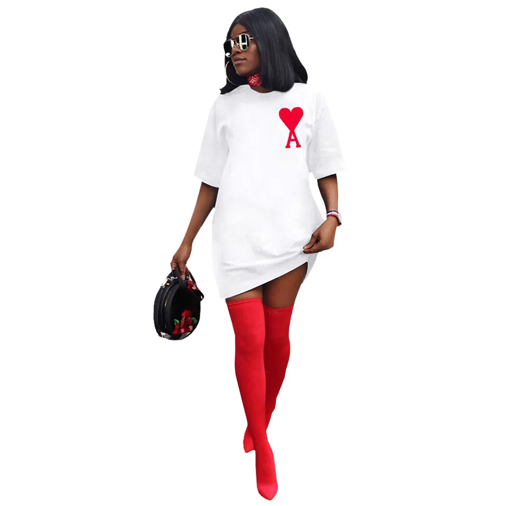 

Ursuper European and American Women's Clothing Cross-Border Nightclub Fashion Loose Solid Color Love Poker at Shirt Dress