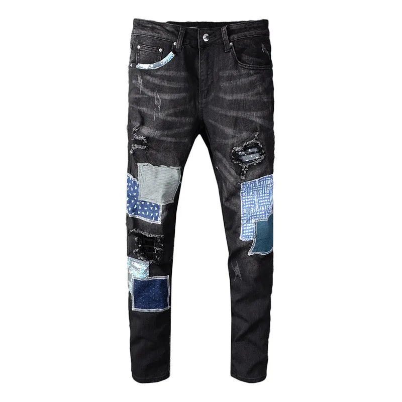 

MORUANCLE мужские дизайнер рваные джинсы с заплатками и джинсовые брюки, в уличном стиле рваные джинсовые брюки для девочек с нашивками с дыркам...