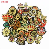 25pcs golden thread crown cloth patches army badges iron on appliques for jackets bags sewing stickers diy patchwork