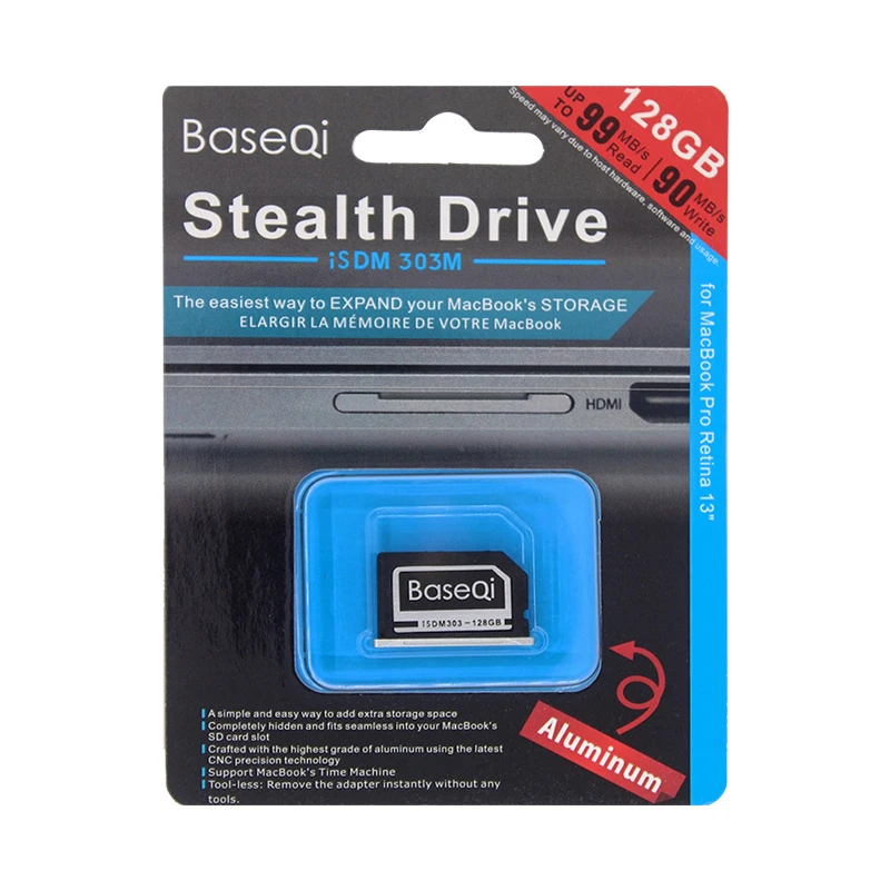 Алюминиевая Stealth Drive BaseQi высокоскоростная карта памяти 128 ГБ/256 ГБ SD для MacBook Pro Retina