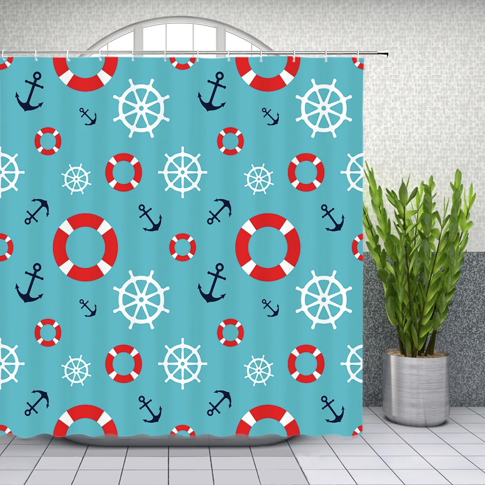 Современные синие морские Мультяшные занавески для душа из полиэфирной ткани