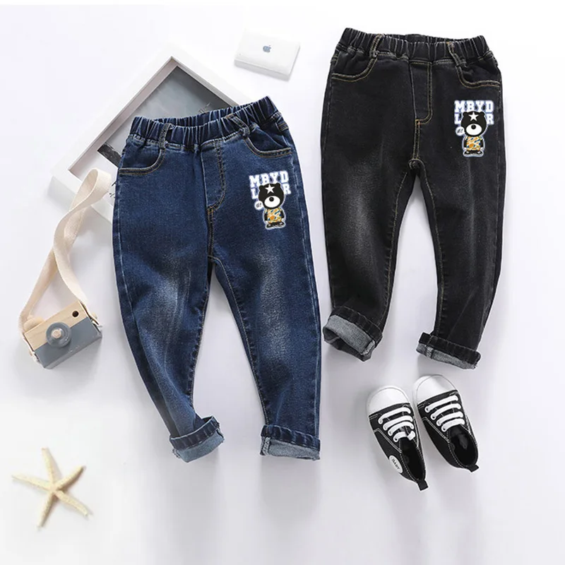

2021 New Boys Jeans Printing Letter Middle-waisted The Bear Pants Children Spring & Autumn Casual Fashion Kids Jeans Boys Pants