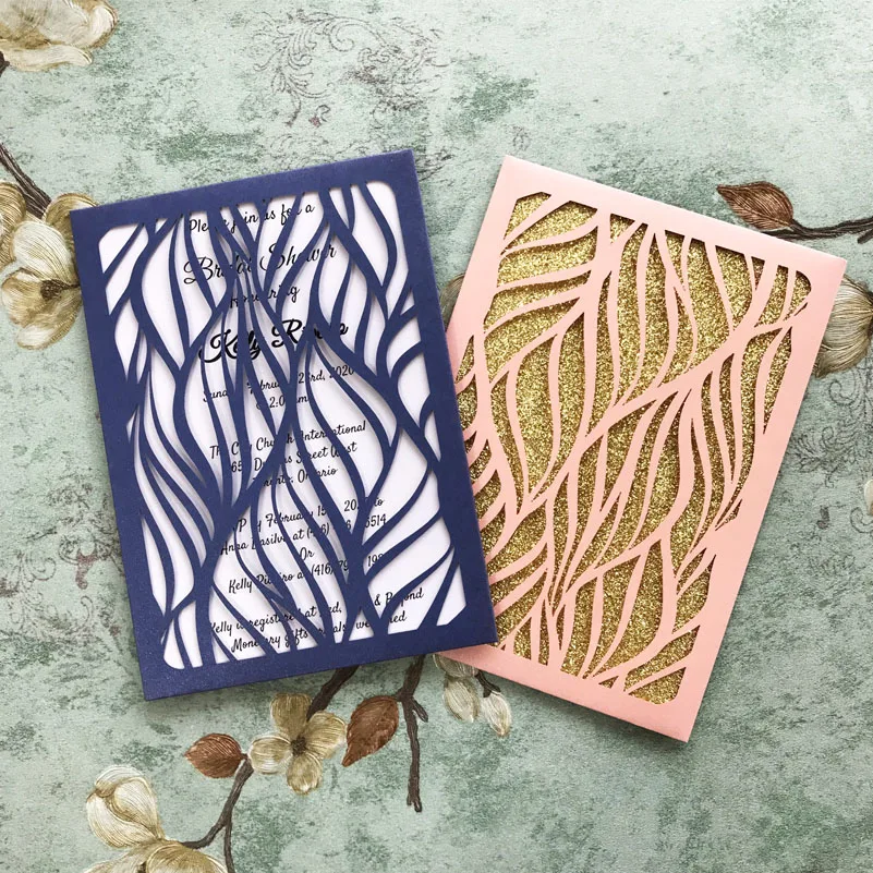 

20pcs / lot Flora Wedding Invitation Card Four-folding Style Elegant Decoration Gender Reveal Blessing Cards invitation Card