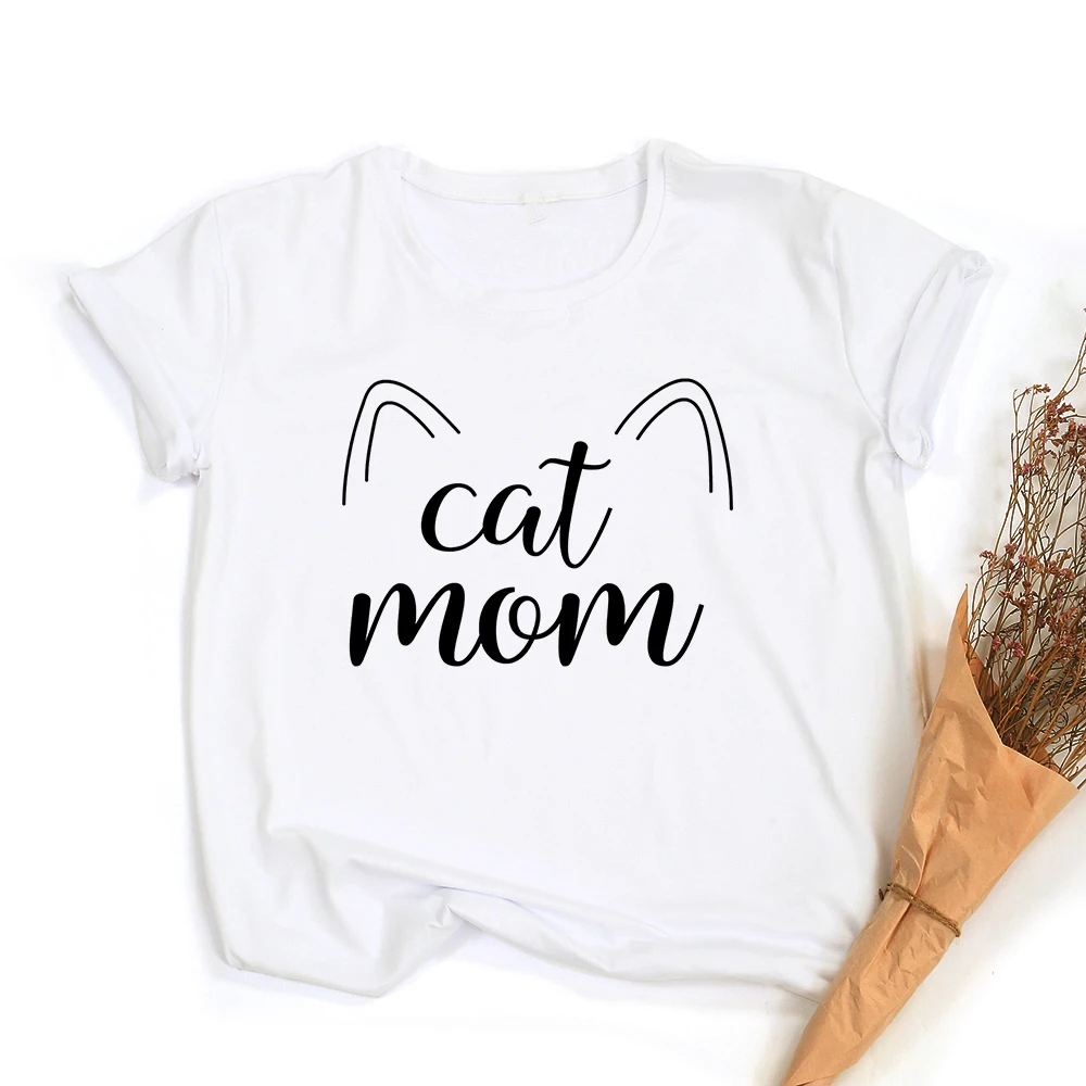 

Cat Mom Print Women T-shirts Simple Graphic Tees Short Sleeve O Neck Mama Female Summer T Shirt Cat Lover Clothing Top Best Gift