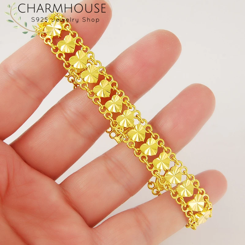 Женский браслет-цепочка Charmhouse из чистого золота 8 мм с бусинами и жесткий браслет